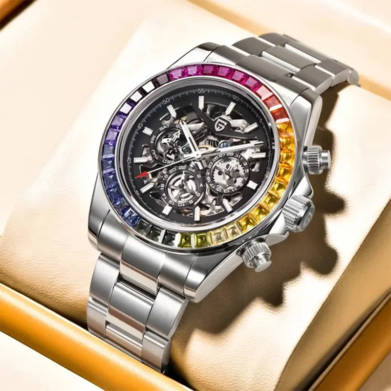 Pagani Design Skeleton Dial Rainbow Bezel Men's Watch- PD-1777